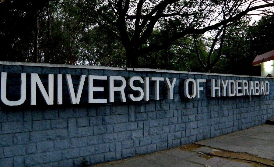 a wall with University of Hyderabad on it